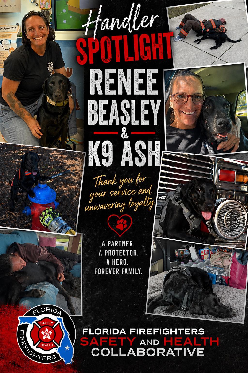 Florida Firefighters Safety and Health Collaborative handler spotlight for Renee Beasley and K9 Ash